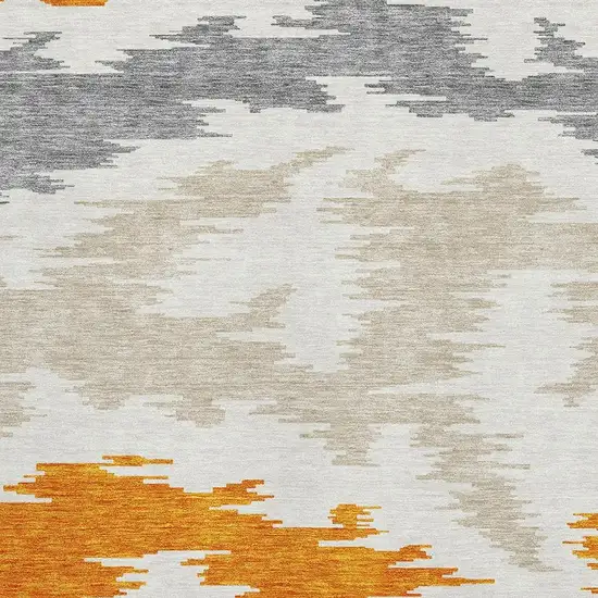 Orange Ivory And Gray Abstract Washable Area Rug With UV Protection Photo 3