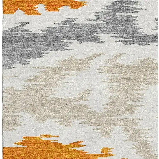 Orange Ivory And Gray Abstract Washable Area Rug With UV Protection Photo 3