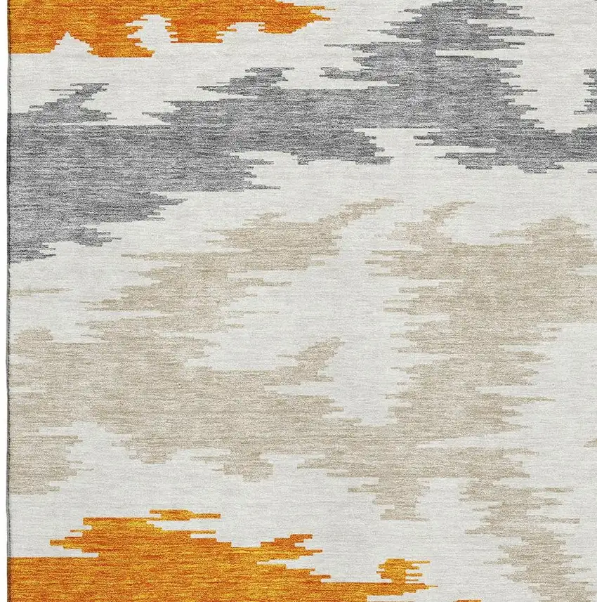 Orange Ivory And Gray Abstract Washable Area Rug With UV Protection Photo 3