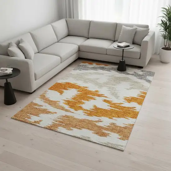 Orange Ivory And Gray Abstract Washable Area Rug With UV Protection Photo 2