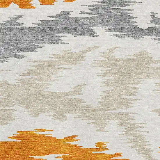 Orange Ivory And Gray Abstract Washable Area Rug With UV Protection Photo 3