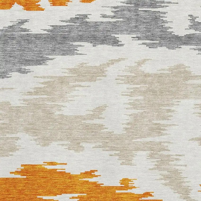 Orange Ivory And Gray Abstract Washable Area Rug With UV Protection Photo 3