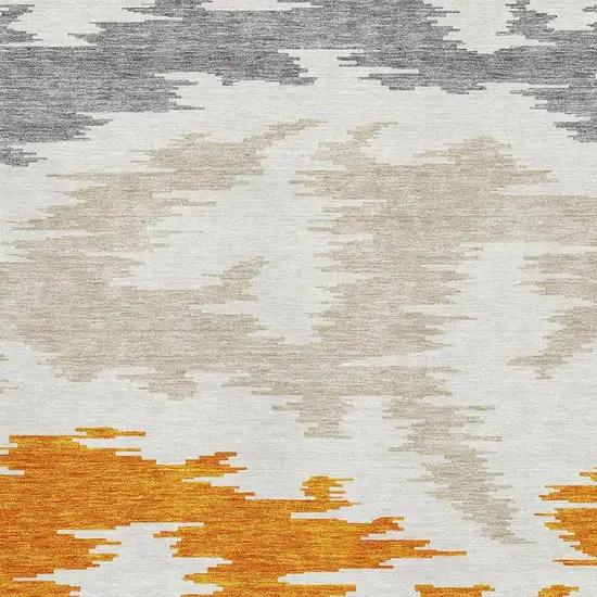 Orange Ivory And Gray Abstract Washable Area Rug With UV Protection Photo 3