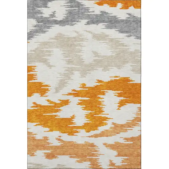 Orange Ivory And Gray Abstract Washable Area Rug With UV Protection Photo 4