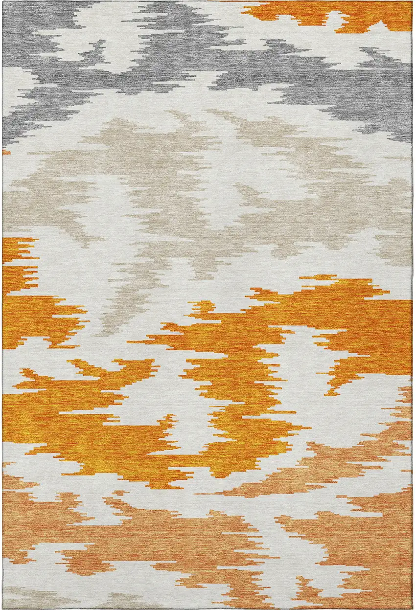 Orange Ivory And Gray Abstract Washable Area Rug With UV Protection Photo 4