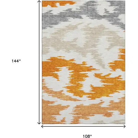 Orange Ivory And Gray Abstract Washable Area Rug With UV Protection Photo 3