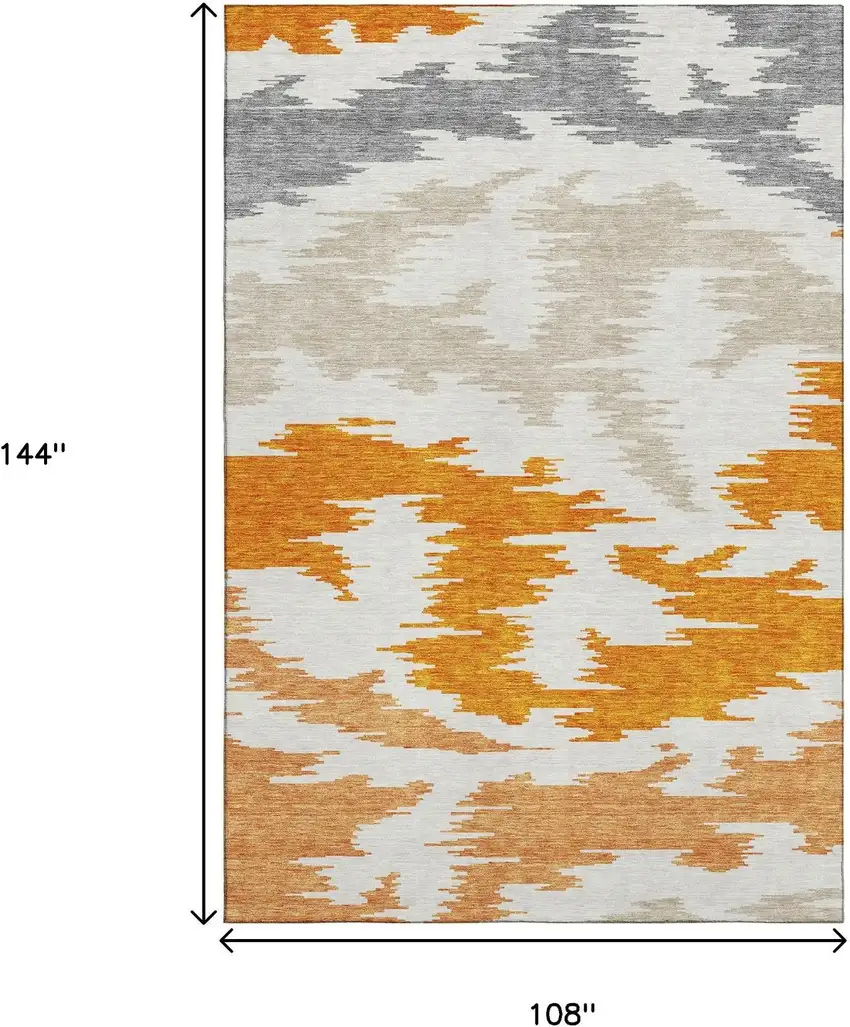 Orange Ivory And Gray Abstract Washable Area Rug With UV Protection Photo 3