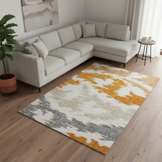 Orange Ivory And Gray Abstract Washable Area Rug With UV Protection Photo 2