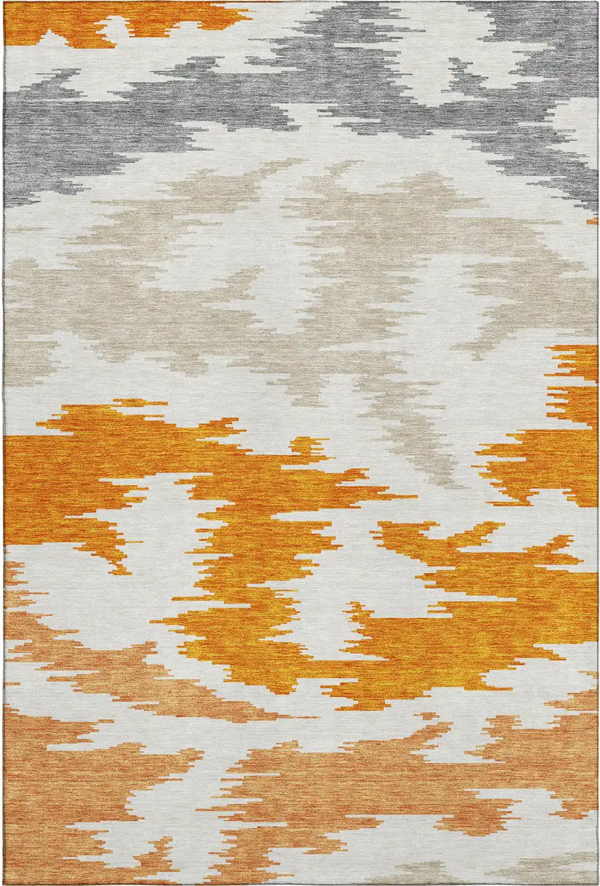 Orange Ivory And Gray Abstract Washable Area Rug With UV Protection Photo 1