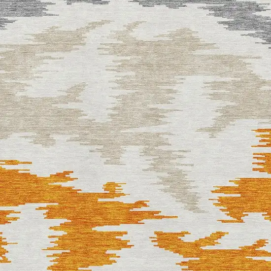Orange Ivory And Gray Abstract Washable Area Rug With UV Protection Photo 3