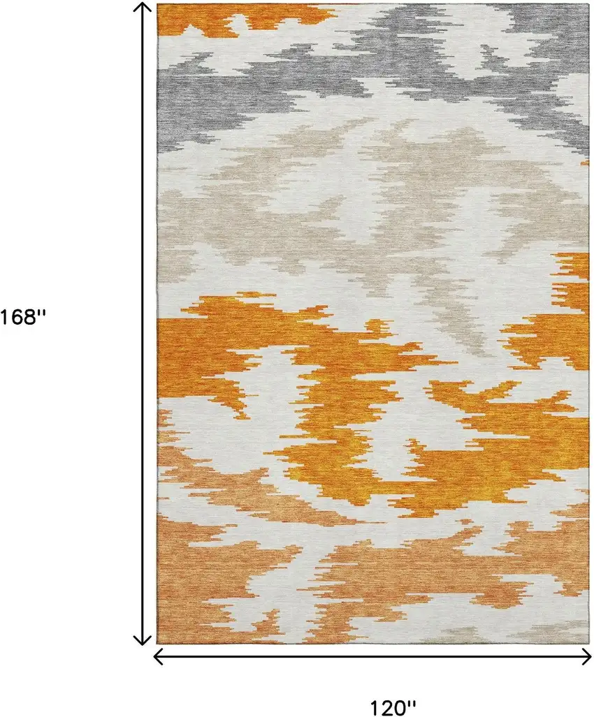Orange Ivory And Gray Abstract Washable Area Rug With UV Protection Photo 3