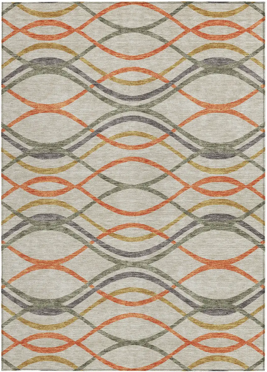 Orange Ivory And Gray Abstract Washable Indoor Outdoor Area Rug Photo 6