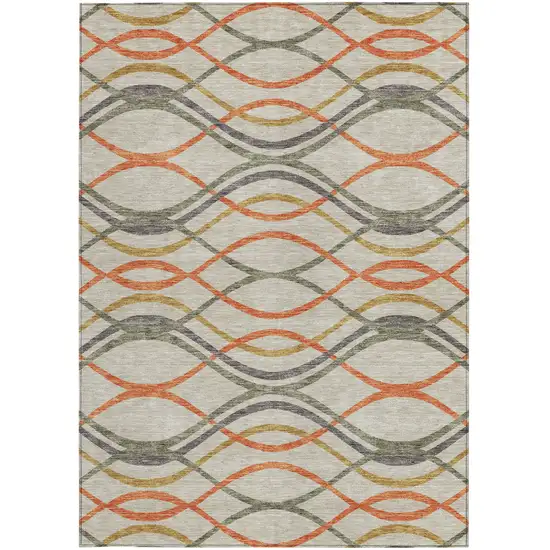 Orange Ivory And Gray Abstract Washable Indoor Outdoor Area Rug Photo 6