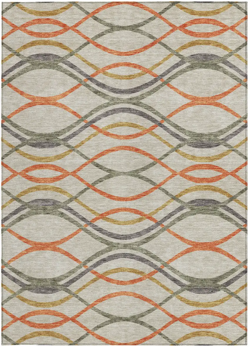 Orange Ivory And Gray Abstract Washable Indoor Outdoor Area Rug Photo 6