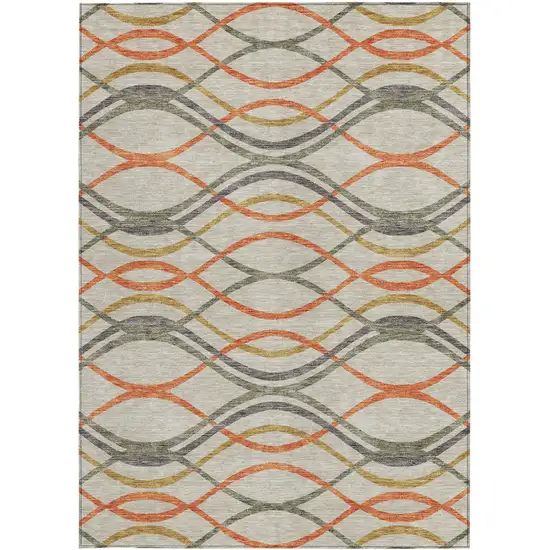 Orange Ivory And Gray Abstract Washable Indoor Outdoor Area Rug Photo 6