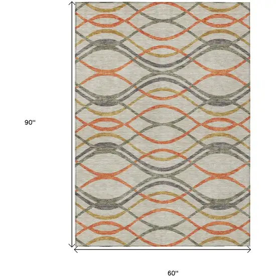 Orange Ivory And Gray Abstract Washable Indoor Outdoor Area Rug Photo 8