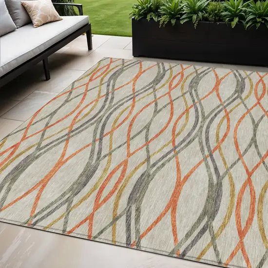 Orange Ivory And Gray Abstract Washable Indoor Outdoor Area Rug Photo 1