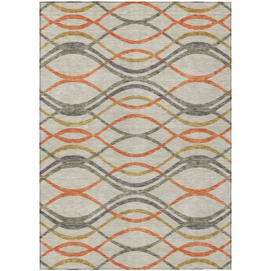 Orange Ivory And Gray Abstract Washable Indoor Outdoor Area Rug Photo 1