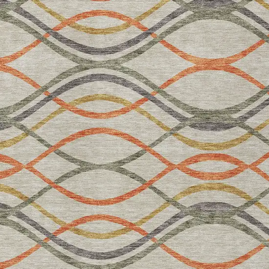 Orange Ivory And Gray Abstract Washable Indoor Outdoor Area Rug Photo 5
