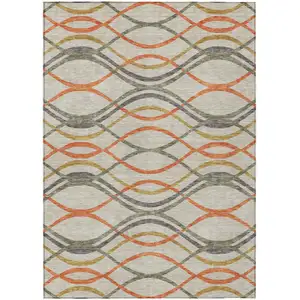 Photo of Orange Ivory And Gray Abstract Washable Indoor Outdoor Area Rug