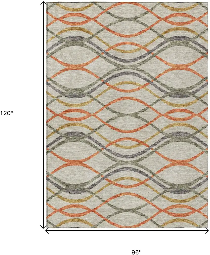 Orange Ivory And Gray Abstract Washable Indoor Outdoor Area Rug Photo 8