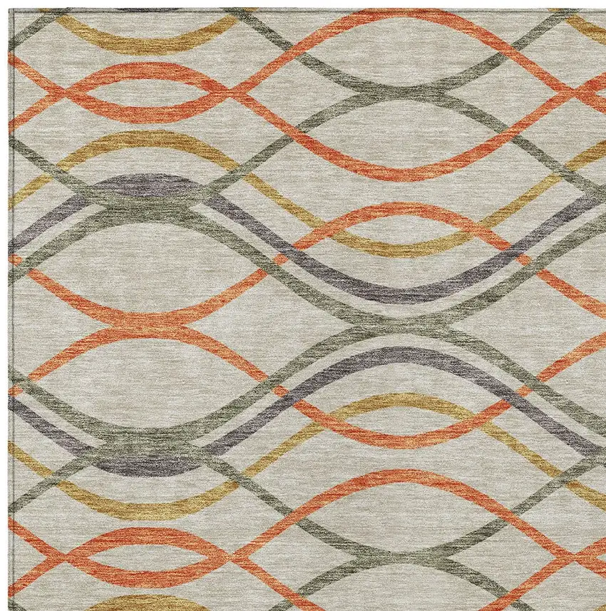 Orange Ivory And Gray Abstract Washable Indoor Outdoor Area Rug Photo 5