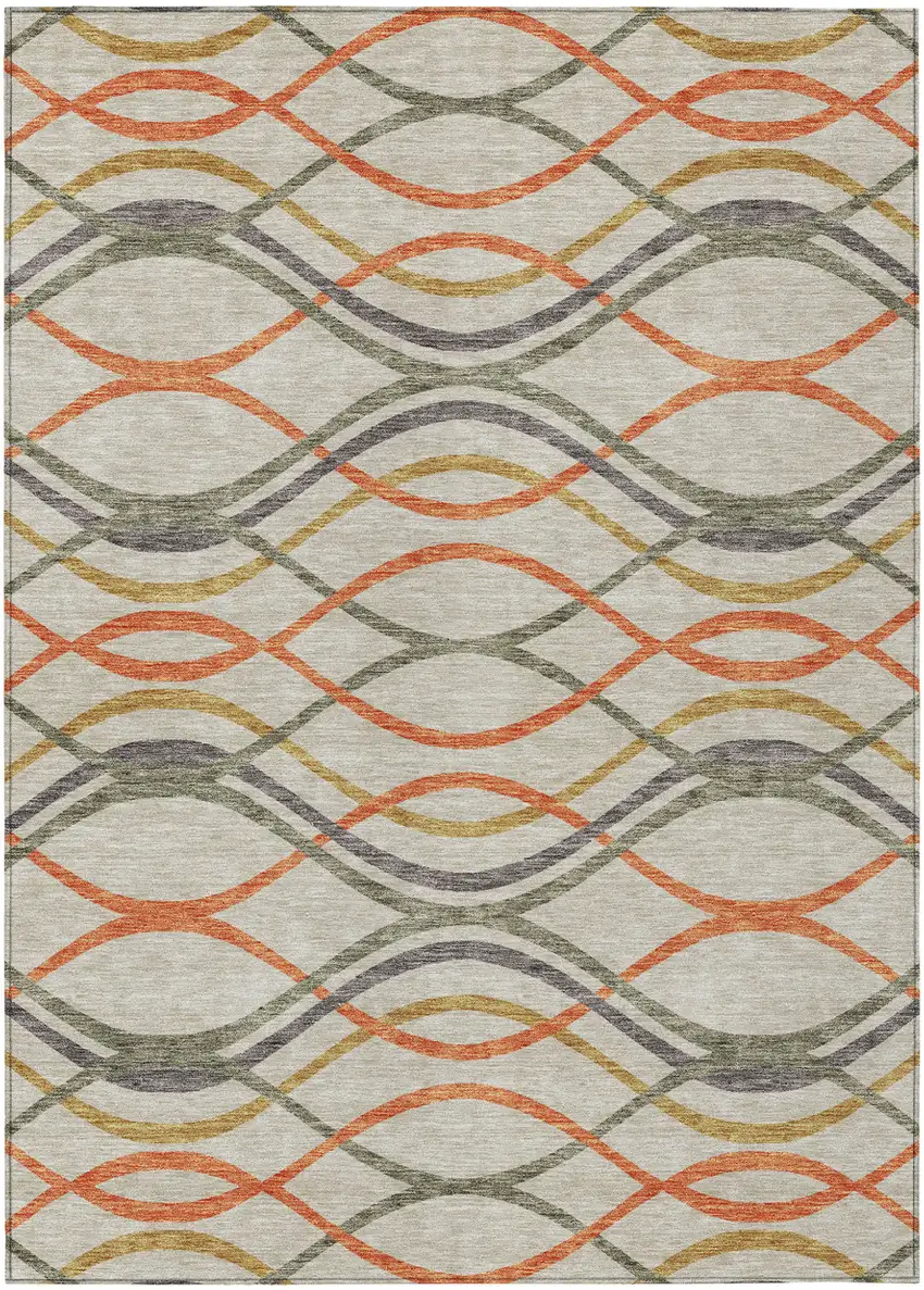 Orange Ivory And Gray Abstract Washable Indoor Outdoor Area Rug Photo 1