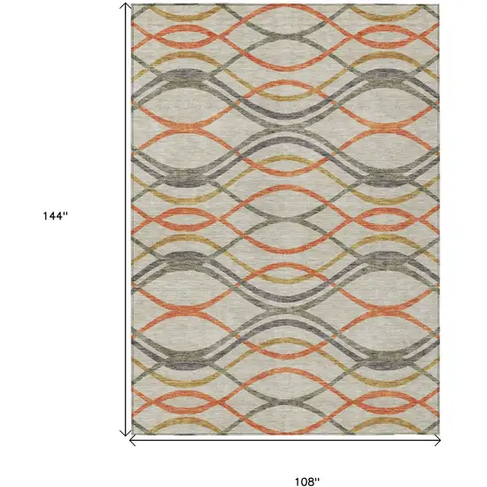 Orange Ivory And Gray Abstract Washable Indoor Outdoor Area Rug Photo 8