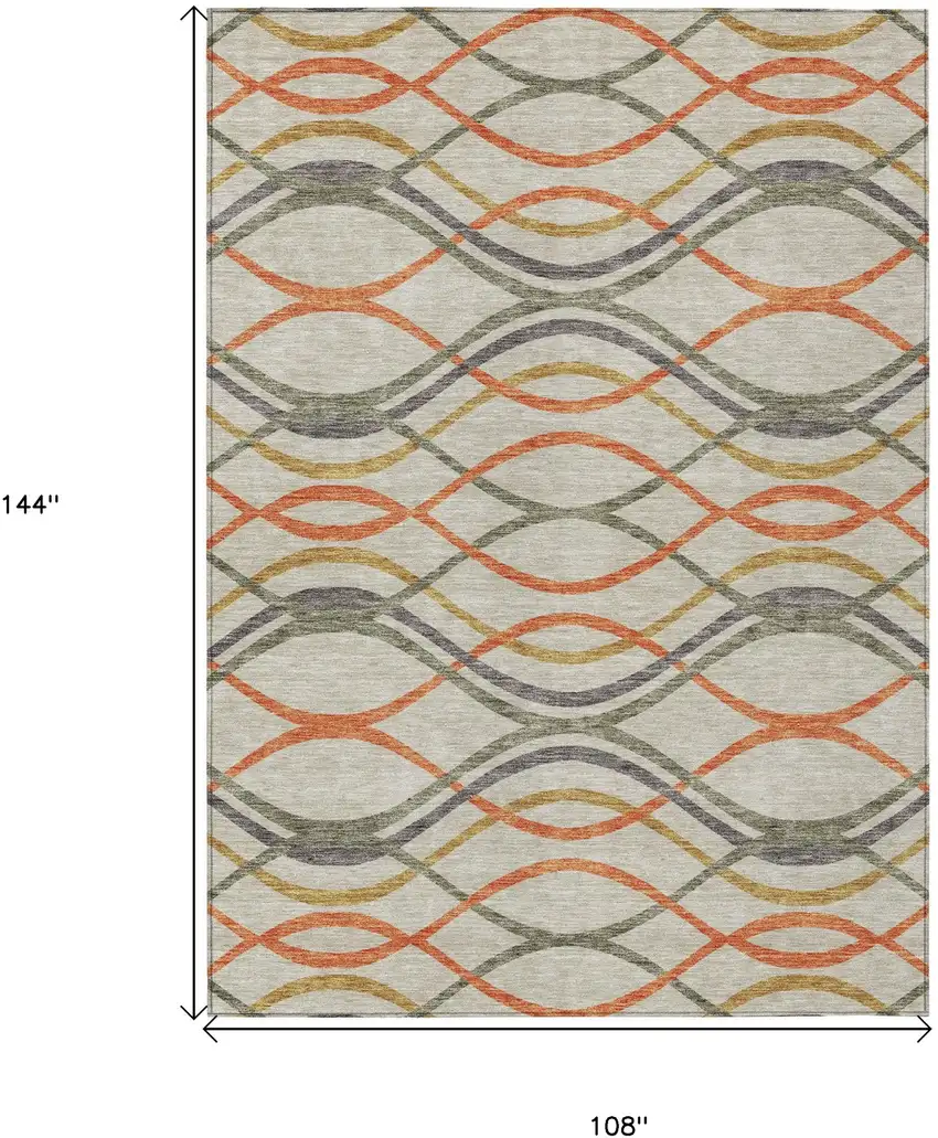 Orange Ivory And Gray Abstract Washable Indoor Outdoor Area Rug Photo 8