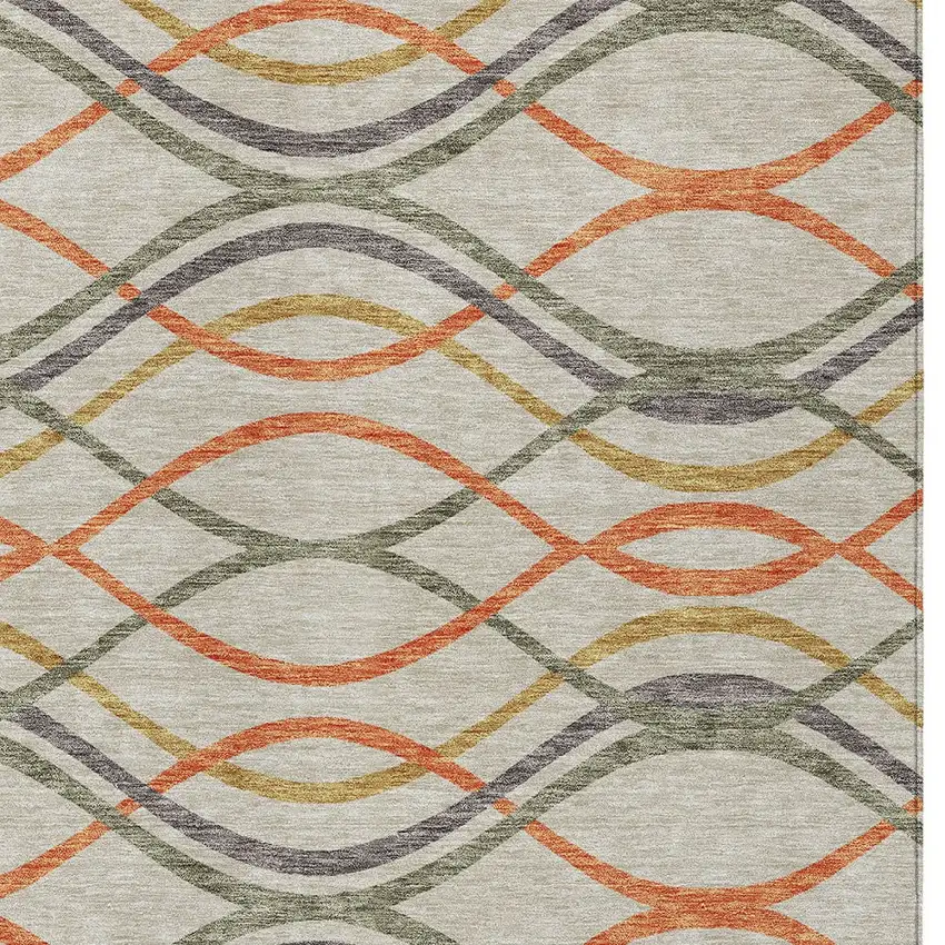 Orange Ivory And Gray Abstract Washable Indoor Outdoor Area Rug Photo 5