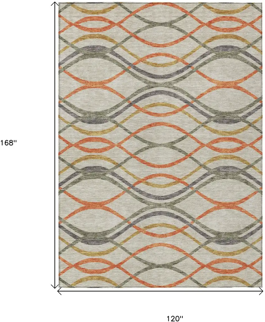 Orange Ivory And Gray Abstract Washable Indoor Outdoor Area Rug Photo 8
