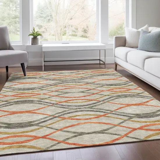 Orange Ivory And Gray Abstract Washable Indoor Outdoor Area Rug Photo 8