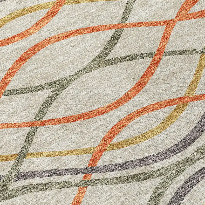 Orange Ivory And Gray Abstract Washable Indoor Outdoor Area Rug Photo 4