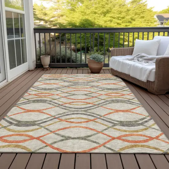 Orange Ivory And Gray Abstract Washable Indoor Outdoor Area Rug Photo 7