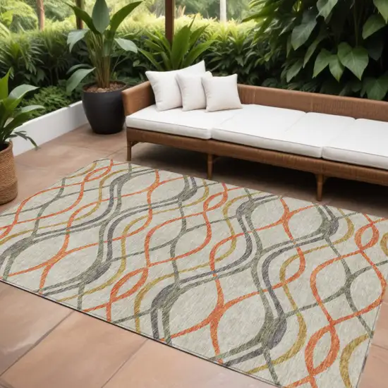 Orange Ivory And Gray Abstract Washable Indoor Outdoor Area Rug Photo 1