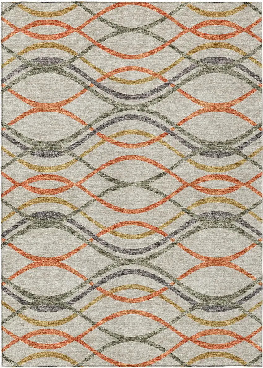 Orange Ivory And Gray Abstract Washable Indoor Outdoor Area Rug Photo 1