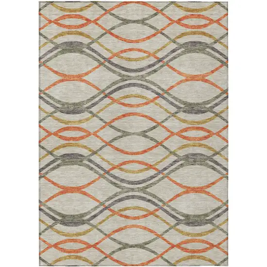 Orange Ivory And Gray Abstract Washable Indoor Outdoor Area Rug Photo 1