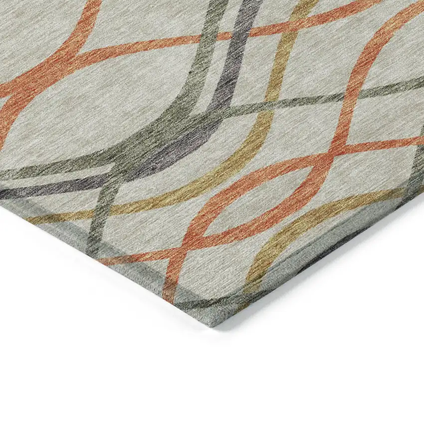 Orange Ivory And Gray Abstract Washable Indoor Outdoor Area Rug Photo 3