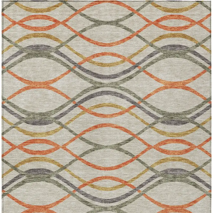 Orange Ivory And Gray Abstract Washable Indoor Outdoor Area Rug Photo 7
