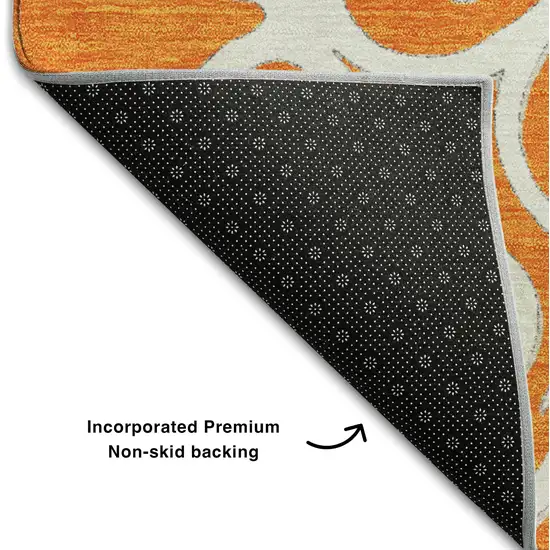 Orange Ivory And Gray Floral Medallion Washable Area Rug With UV Protection Photo 6