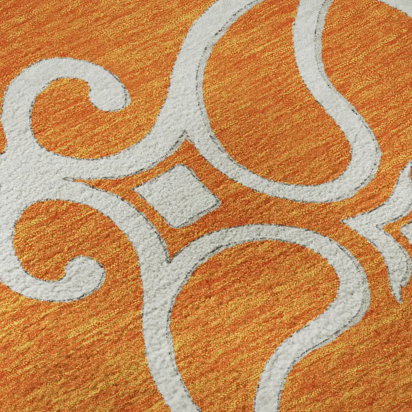 Orange Ivory And Gray Floral Medallion Washable Area Rug With UV Protection Photo 8