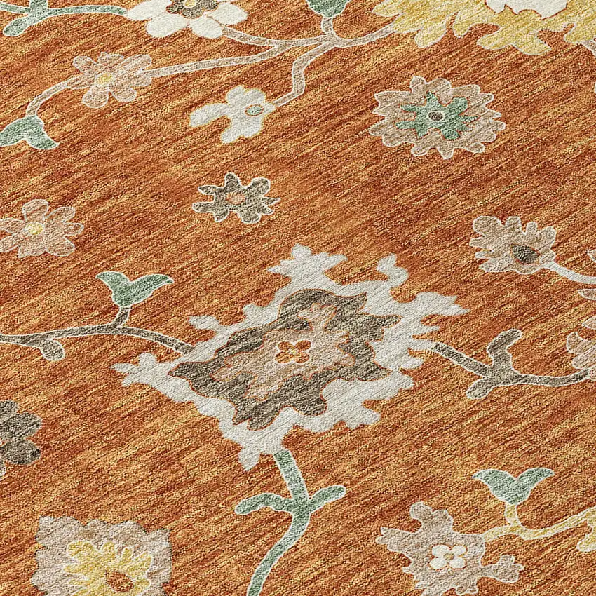 Orange Ivory And Gray Floral Washable Indoor Outdoor Area Rug Photo 4