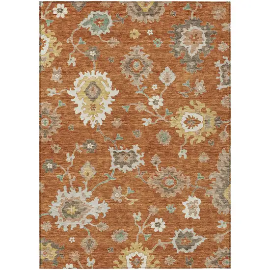 Orange Ivory And Gray Floral Washable Indoor Outdoor Area Rug Photo 1