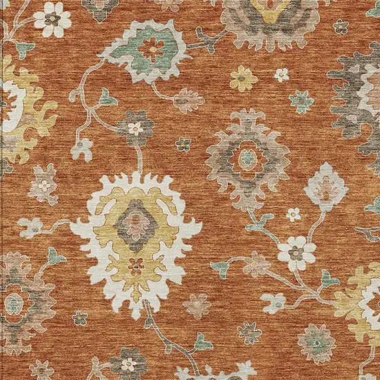 Orange Ivory And Gray Floral Washable Indoor Outdoor Area Rug Photo 5