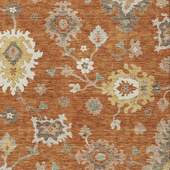 Orange Ivory And Gray Floral Washable Indoor Outdoor Area Rug Photo 5