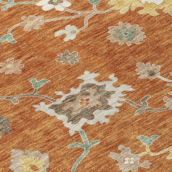 Orange Ivory And Gray Floral Washable Indoor Outdoor Area Rug Photo 4