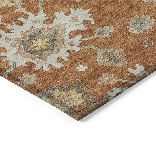 Orange Ivory And Gray Floral Washable Indoor Outdoor Area Rug Photo 3