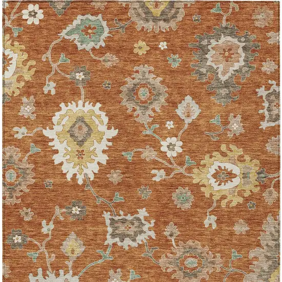 Orange Ivory And Gray Floral Washable Indoor Outdoor Area Rug Photo 7