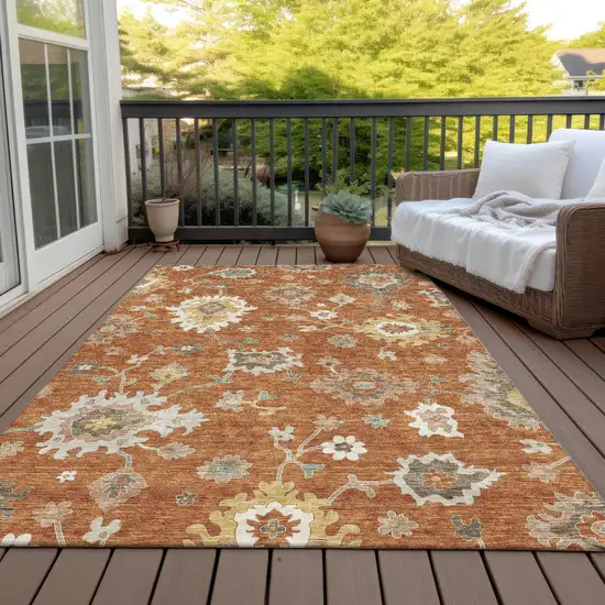 Orange Ivory And Gray Floral Washable Indoor Outdoor Area Rug Photo 8