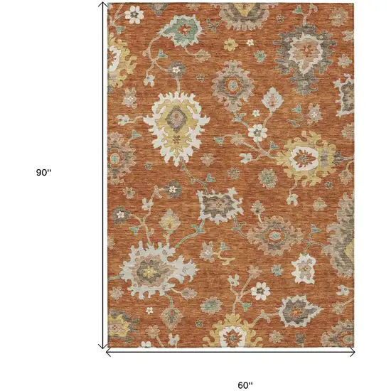 Orange Ivory And Gray Floral Washable Indoor Outdoor Area Rug Photo 8